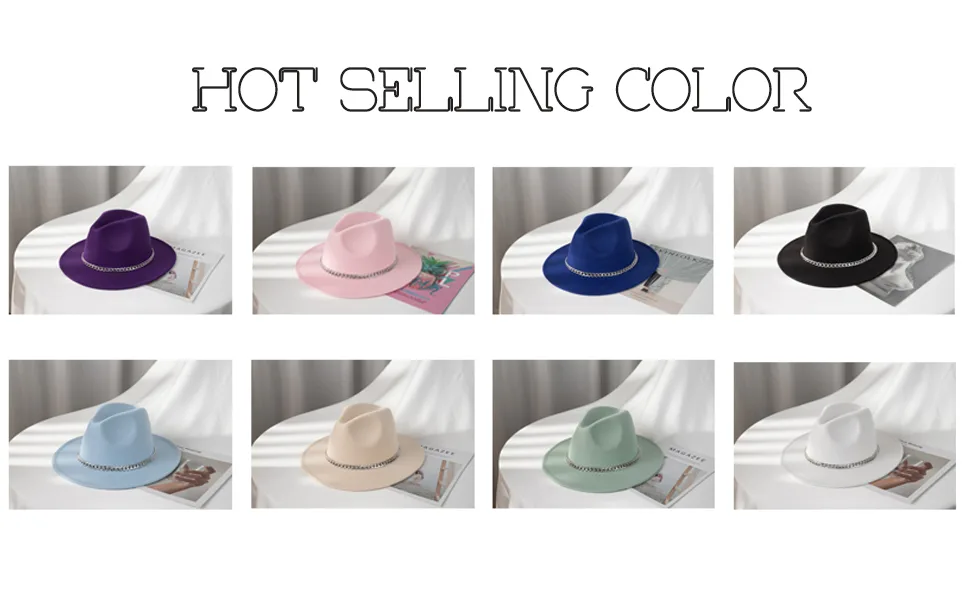 Gossifan Classic Wide Brim Fedora Hat with Chain Belt Buckle Wine Red 7 1/8-7 1/4 - mens hats