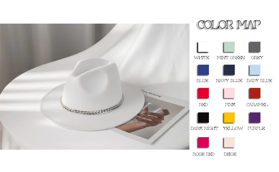 Gossifan Classic Wide Brim Fedora Hat with Chain Belt Buckle Wine Red 7 1/8-7 1/4 - women hat