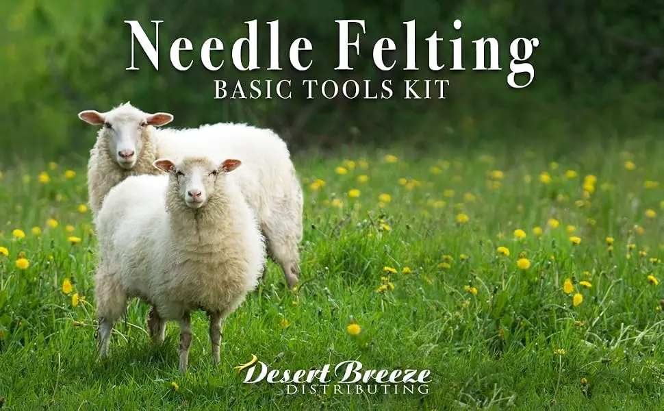 Basic Tools Kit for Needle Felting Craft, Pure Wool Felt Pad made in USA, 15 German Made Needles of Various Sizes, Color Coded, Metal Sharps Container, Leather Finger Guards, Sturdy Storage Box - needle felting starter kit