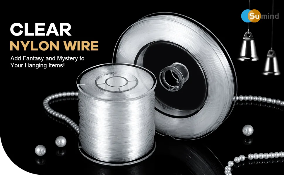 Strong Clear Nylon Fish Wire for Hanging Christmas Decor and 50 Loop Sleeve (218 Yd.) 200 m/ 218.7 Yards - product information 1