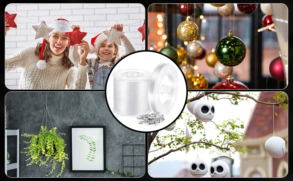 Strong Clear Nylon Fish Wire for Hanging Christmas Decor and 50 Loop Sleeve (218 Yd.) 200 m/ 218.7 Yards - product information 6