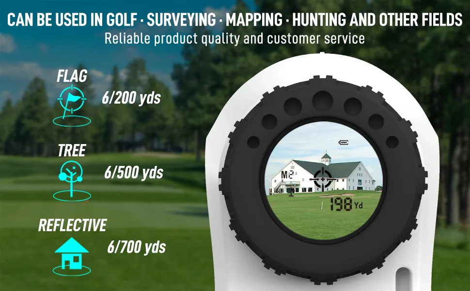 Laser Golf Rangefinder with Slope, Golf Range Finder, Flagpole Lock Yardage Devices with Vibration, High-Precision 6X 650 Disc for Golfing, Hunting, Target Shooting, Focus, White Golf Rangefinder - golf rangefinder
