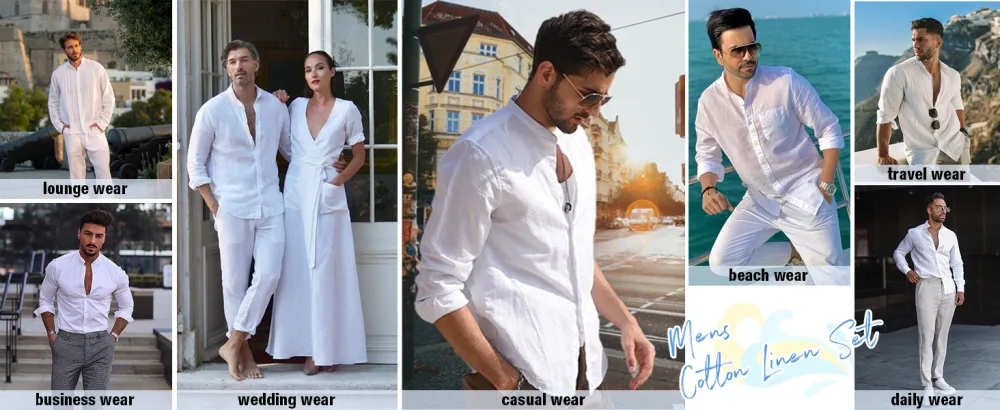 COOFANDY Linen Sets For Men 2 Piece Button Down Shirt Long Sleeve And Casual Beach Drawstring Waist Pants Summer Outfits A-white XX-Large - product information 2
