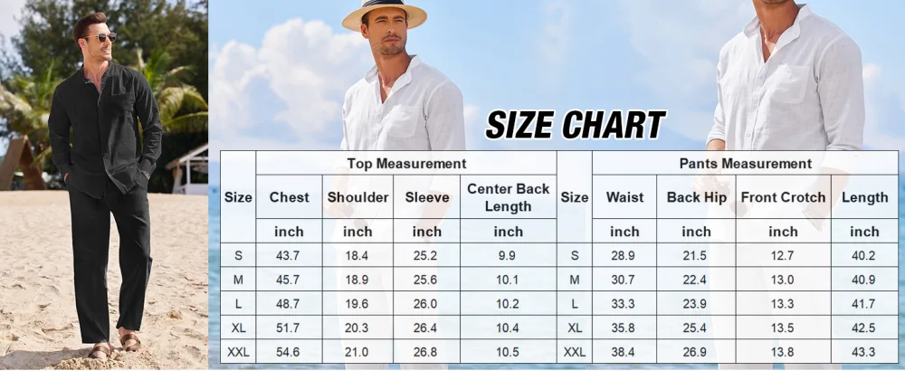COOFANDY Linen Sets For Men 2 Piece Button Down Shirt Long Sleeve And Casual Beach Drawstring Waist Pants Summer Outfits A-white XX-Large - product information 9