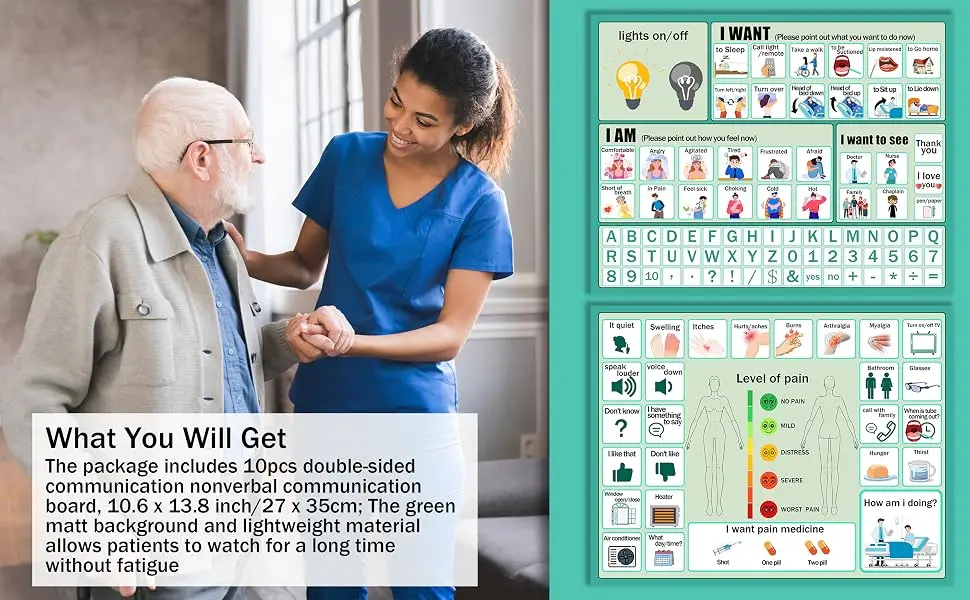 10Pcs Nonverbal Communication Board Waterproof Aphasia Patient Communication Tools Durable Non Verbal Communication Device Cards for Nonverbal Adults, Kids - communication board