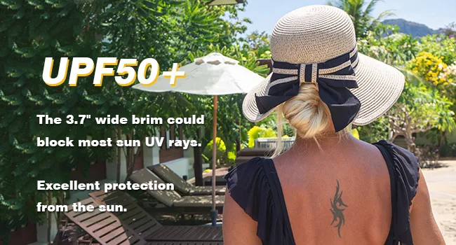 Comhats Womens Floppy Summer Sun Beach Straw Hat UPF50 Foldable Wide Brim 55-60cm 89015_beige Small - product information 15