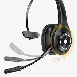 PrancyBt Trucker Bluetooth Headset, Wireless Headset with Microphone for PC, Bluetooth Headset with Microphone Noise Cancelling, Mute Button, 55H Talk Time, for Cell Phones, Computer, Truck Drivers - 300°