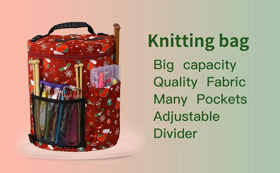 Qukou Yarn Storage Portable Bag, Normal Capacity Knitting Projects Organizer for Yarns, Crochet Hooks, Knitting Needles red - product information 1