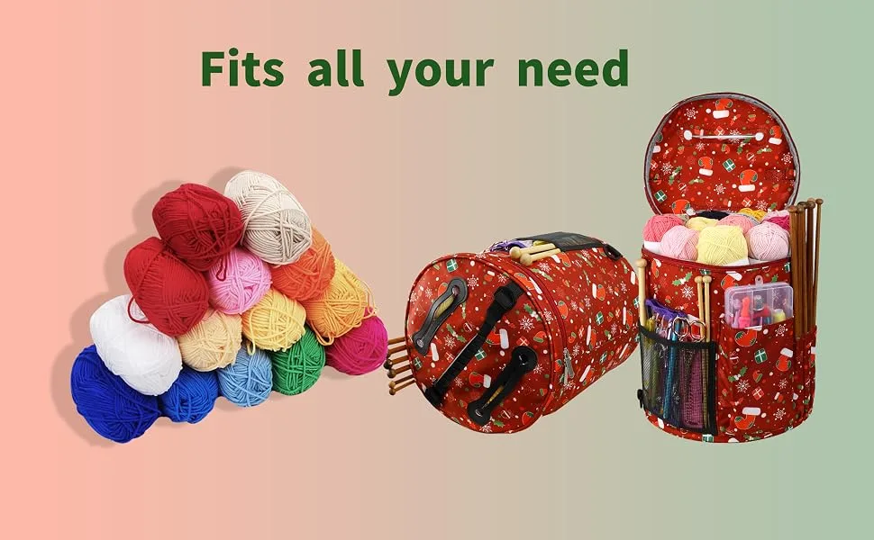 Qukou Yarn Storage Portable Bag, Normal Capacity Knitting Projects Organizer for Yarns, Crochet Hooks, Knitting Needles red - product information 2
