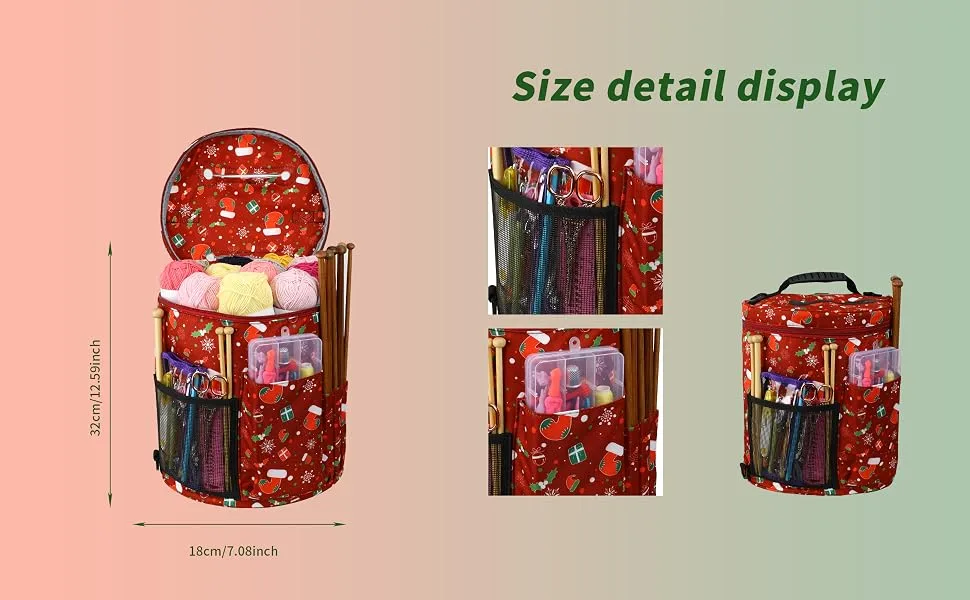 Qukou Yarn Storage Portable Bag, Normal Capacity Knitting Projects Organizer for Yarns, Crochet Hooks, Knitting Needles red - product information 3