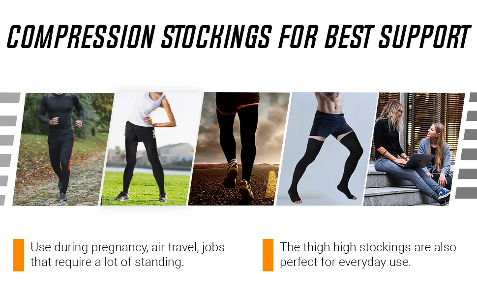 Doc Miller Thigh High Open Toe Compression Stockings 20-30mmHg for Varicose Veins, Improved Circulation, Pregnancy Support Open Toe Thigh High Compression Socks for Women and Men - 1 Pair Black Medium Black Medium (1 Pair) - compression socks women high stockings thigh men womens copper ted para surgery long pantyhose blood