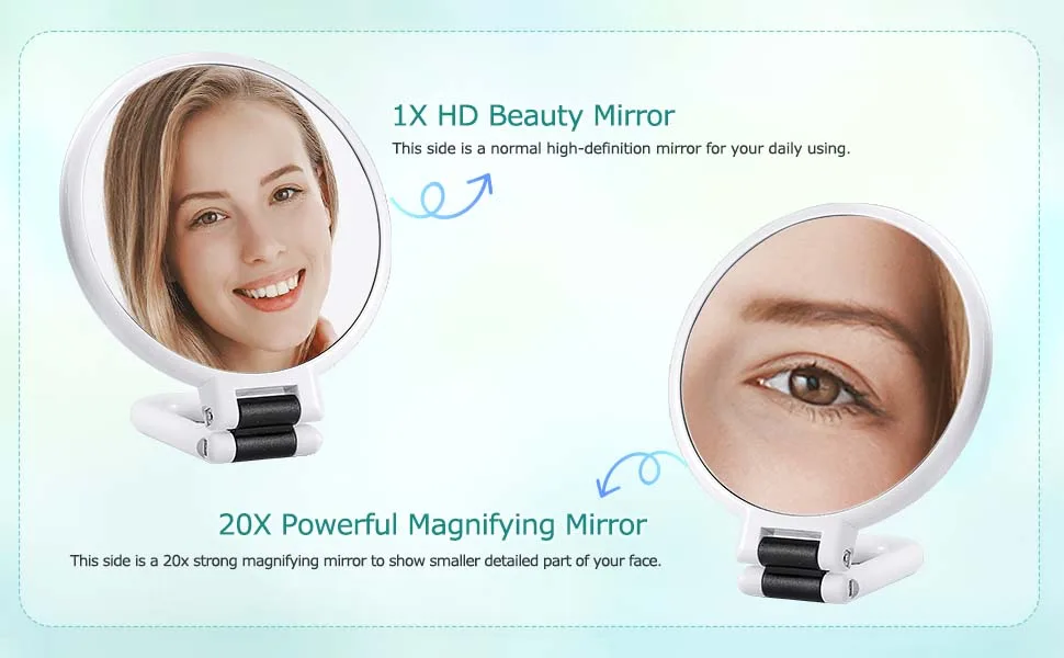 B Beauty Planet 20x Magnifying Hand Held Mirror,Travel Folding Handheld Mirror,Two-Way Roller Double Sided Magnified Mirror with 1/20x Magnification PC Material - Magnifying mirror 20x, it