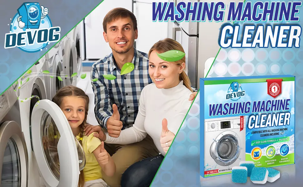 DEVOG Washing Machine Cleaner, 24 pcs Washer Machine Cleaner with Deep Cleaning Formula, 1 Year Supply, Washer Cleaner for Front Loader, Top Loader and HE - Devog washing machine cleaner tablets