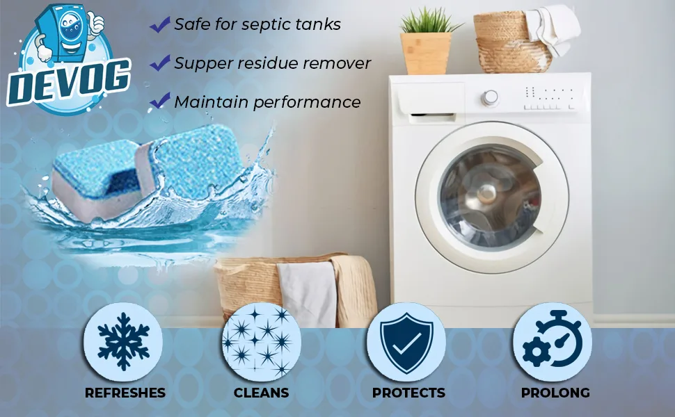 DEVOG Washing Machine Cleaner, 24 pcs Washer Machine Cleaner with Deep Cleaning Formula, 1 Year Supply, Washer Cleaner for Front Loader, Top Loader and HE - Devog washing machine cleaning tablets 24 pack