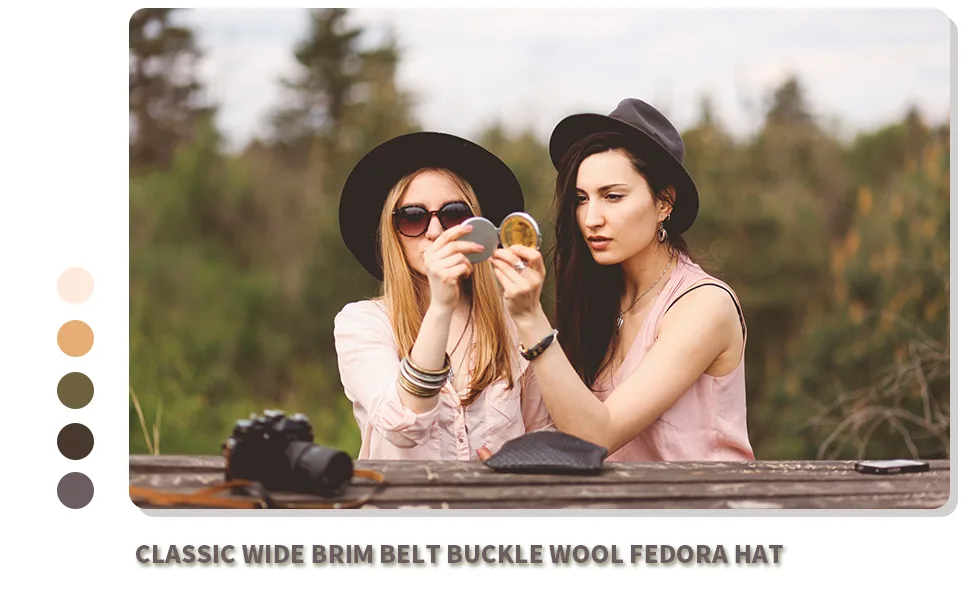 Lanzom Women Lady Felt Fedora Hat Wide Brim Wool Panama Hats with Band E-beige - product information 2