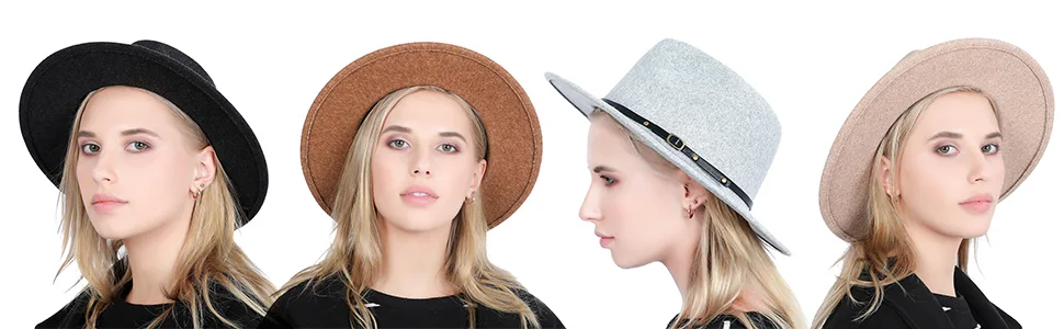 Lanzom Women Lady Felt Fedora Hat Wide Brim Wool Panama Hats with Band E-beige - product information 3