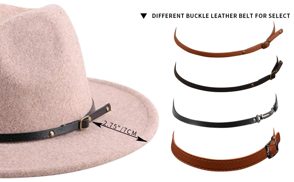 Lanzom Women Lady Felt Fedora Hat Wide Brim Wool Panama Hats with Band E-beige - product information 4