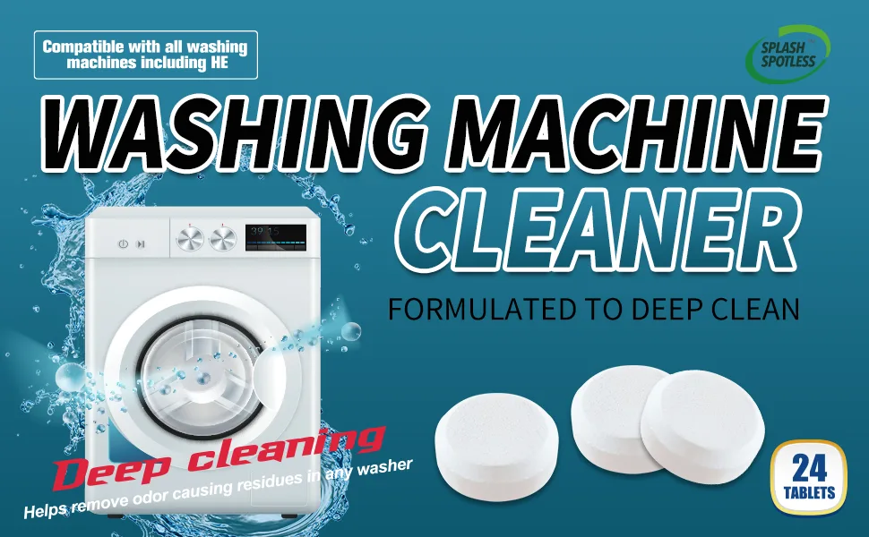 SPLASH SPOTLESS Washing Machine Cleaner Deep Cleaning for HE Top Load Washers and Front Load, 24 Tablets. - splash spotless