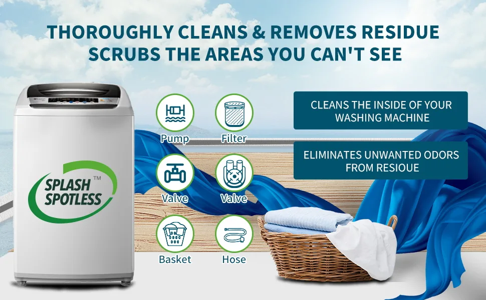 SPLASH SPOTLESS Washing Machine Cleaner Deep Cleaning for HE Top Load Washers and Front Load, 24 Tablets. - SPLASH SPOTLESS