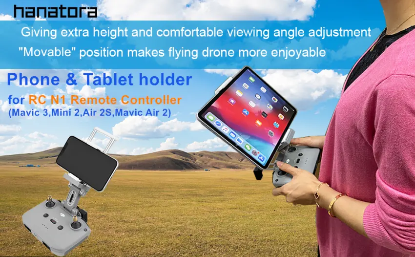 Hanatora 4-11 Inch Tablet Holder Mount Bracket with Lanyard for DJI Mavic 3,Air 2S, Mavic Air 2,DJI Mini 3 Pro,Mini 2 Drone Remote Controller, Extended Control Clip Accessories - product information 1
