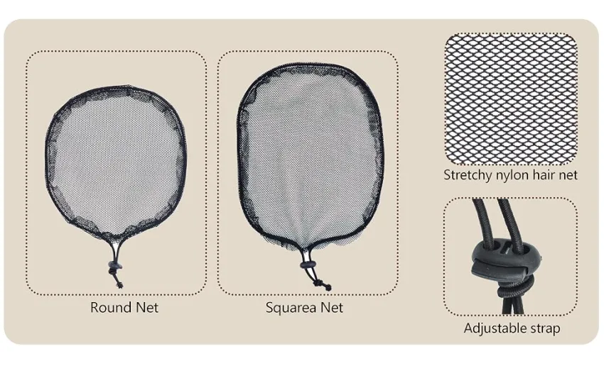 6 Pcs Black Weaving Net Cap Elastic Drawstring Ponytail Hair Net for Making Afro Puff Hair Bun Hair Wig Making Tools for Women (3 Pcs Round 3 Pcs Square) - product information 1