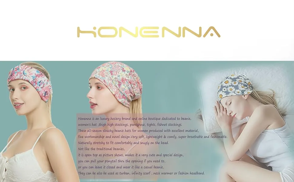 HONENNA Printed Turban Headband Chemo Cap Soft Sleep Beanie Gray+spot - product information 35