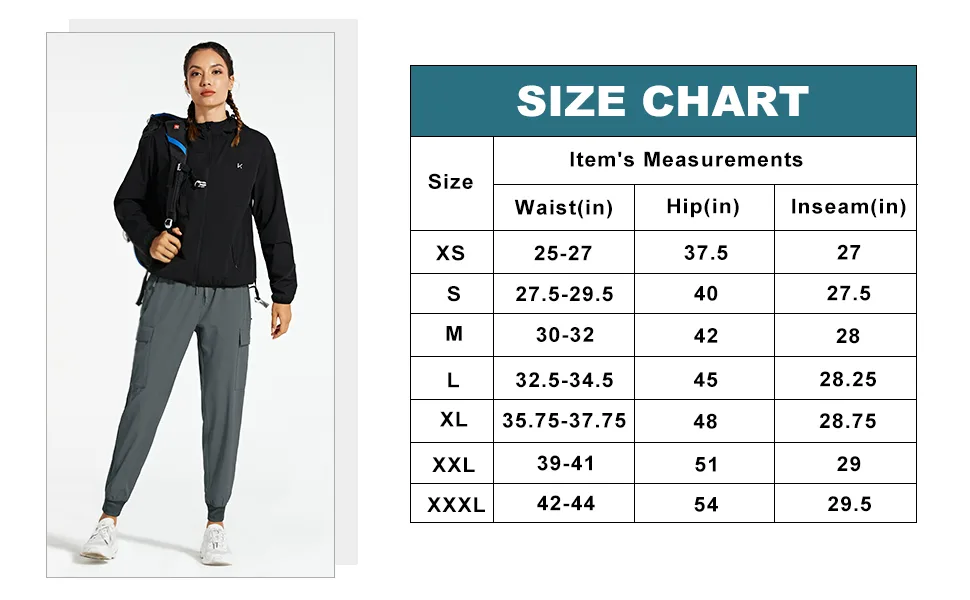 Libin Women's Cargo Joggers Lightweight Quick Dry Hiking Pants Athletic Workout Lounge Casual Outdoor Black Medium - size chart
