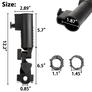 10L0L Universal 3 Wheel Golf Push Cart Umbrella Holder, Adjustable Angle, Umbrella Clip Mounting Attachment for Stroller Wheelchair - dimension