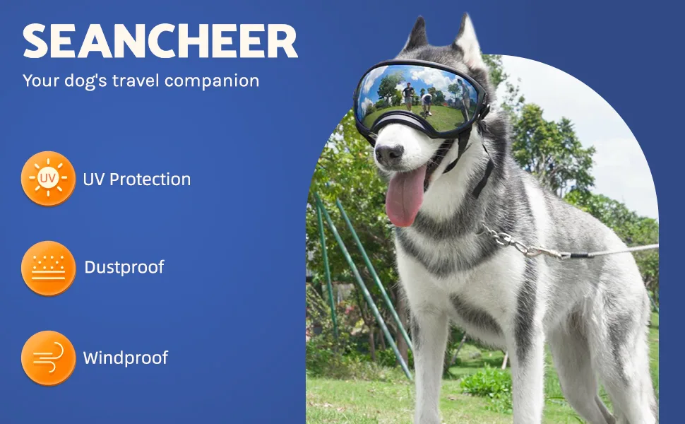 Dog Goggles Large and Medium Breed, UV Protection Windproof and Dustproof. Shatterproof Lens, Breathable Design, Dog Sunglasses Black - dog goggles