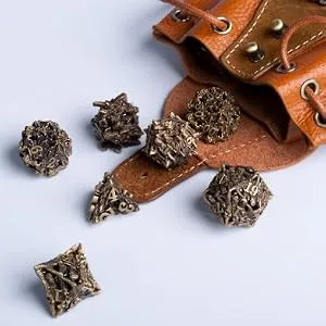 DNDMASTER Hollow Metal DND Dice Set - Unique Dragon Design Dice with Gift Dice Bag for Dungeons & Dragon Gaming, Dice Set with Drawstring Leather DND Dice Pouch Storage Bag Bronze - rolling dice