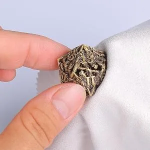 DNDMASTER Hollow Metal DND Dice Set - Unique Dragon Design Dice with Gift Dice Bag for Dungeons & Dragon Gaming, Dice Set with Drawstring Leather DND Dice Pouch Storage Bag Bronze - waping dice