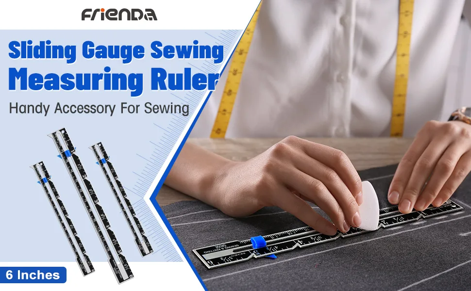 Sliding Gauge Sewing Measuring Tool Stainless Steel Quilting Ruler for Knitting Crafting Sewing Beginner Hemming Measuring(3) - product information 1