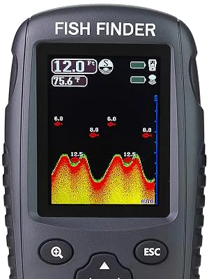 Venterior Portable Rechargeable Fish Finder Wireless Sonar Sensor Fishfinder Depth Locator with Fish Size, Water Temperature, Bottom Contour, Color LCD Display Black - fish finder display