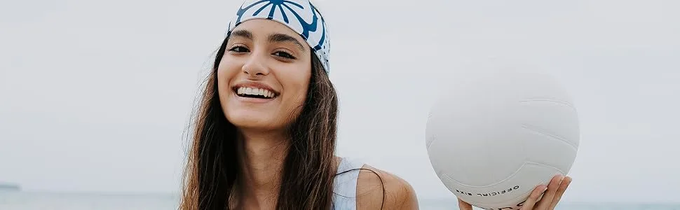 Suddora Solid Color Wide Headband/Sweatband - Workout, Football, Soccer, Yoga Solid Color Wide Headband Orange - woman holding beach ball