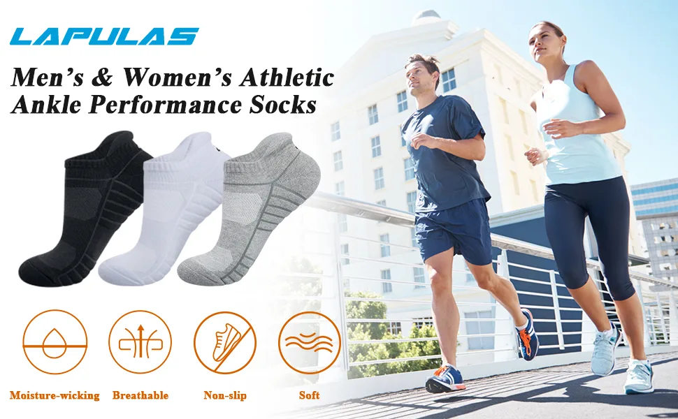 Lapulas Athletic Running Ankle Socks, Low Cut Cushioned Anti-Blister Tab Sports Socks Men Women 6Pairs White Medium - lapulas socks