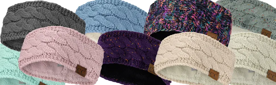 C.C Soft Stretch Winter Warm Cable Knit Fuzzy Lined Ear Warmer Headband, Ivory - product information 3