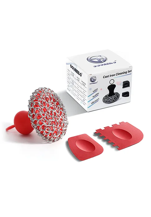 Cast Iron Cleaning Kit with Chainmail Scrubber & Pan Scraper, Upgraded Chainmail Scrubber with Ergonomic Grip, Dishwasher Safe Cast Iron Skillet Cleaner for Cast Iron Pans/Skillet/Dish/Pot by SOUHEILO Medium Black - product information 7