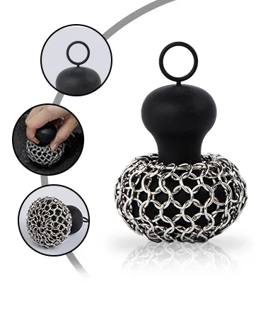 Cast Iron Cleaning Kit with Chainmail Scrubber & Pan Scraper, Upgraded Chainmail Scrubber with Ergonomic Grip, Dishwasher Safe Cast Iron Skillet Cleaner for Cast Iron Pans/Skillet/Dish/Pot by SOUHEILO Medium Black - MOST PRACTICAL UPGRADED!