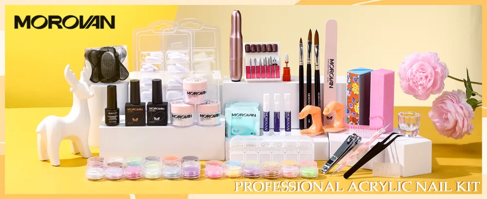 Morovan Acrylic Nail Kit with Drill - Professional Nail Kit Acrylic Set with Everything for Beginners Glitter Acrylic Powder for Nail Extension DIY Complete Starter Set 65 Pieces Kit with Drill - Acrylic Nail Kit