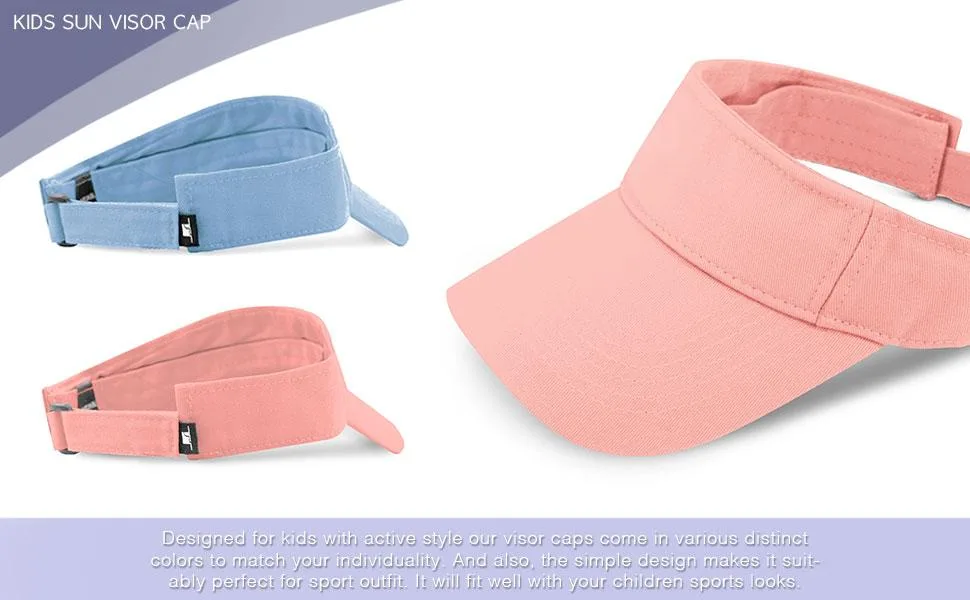 The Hat Depot Kids 100% Cotton Sport Quick-Adjust Strap Closure Sun Protect Golf Visor Cap Hat Light Pink - product information 7