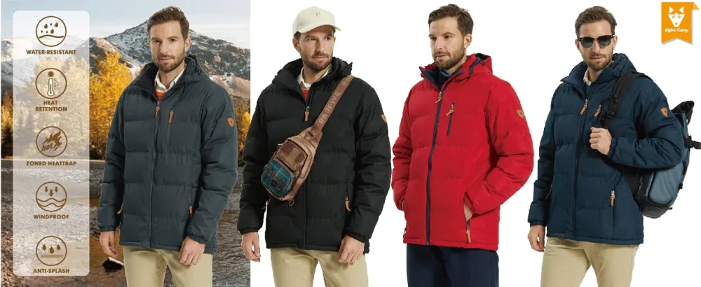 ALPHA CAMP Men's Puffer Jacket Waterproof Winter Coat Windproof Long Sleeve Warm Hooded Jacket Padded Winter Jacket XX-Large Black - product information 15