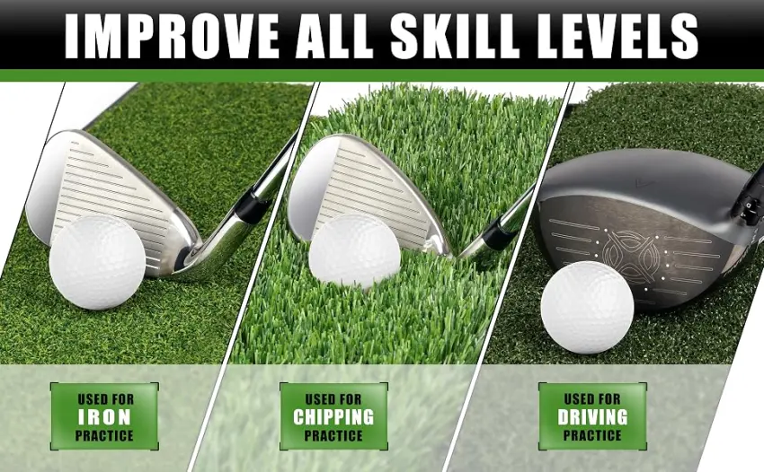 CHAMPKEY Professional Tri-Turf Golf Hitting Mat | Heavy Duty Rubber Backing Practice Mat Ideal for Indoor and Outdoor Training 16" x24" PRO Version - product information 2