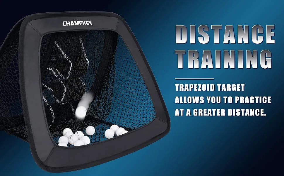 CHAMPKEY Double Sided Golf Chipping Net with Golf Hitting Mat | Come with 12 Foam Golf Balls | 5 Ply-Knotless Netting Chipping Net and Heavy Duty Rubber Backing Hitting Mat Ideal for Training - 456233