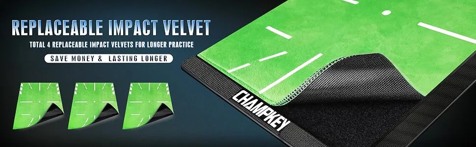 CHAMPKEY Replaceable Impact Golf Mat 2.0 Edition | Come with 3 Replaceable Impact Surfaces|Path Feedback Golf Practice Mats M (13" x 17") - product information 2