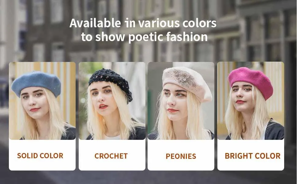 ZLYC Wool French Beret Hat Solid Color Beret Cap for Women Girls Black - available in various color to show poetic fashion