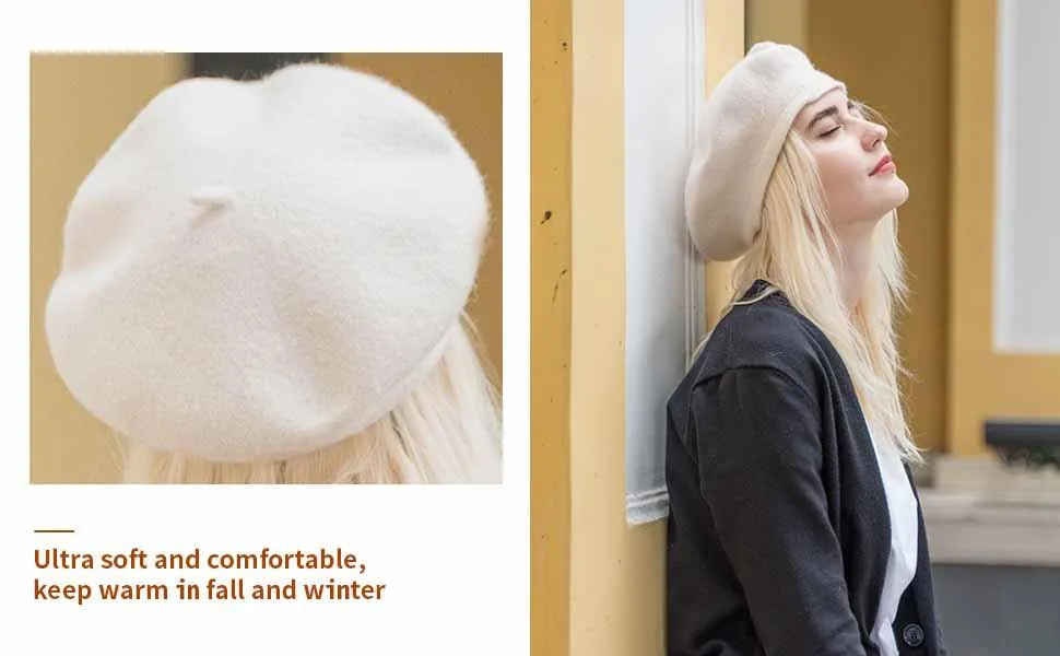 ZLYC Wool French Beret Hat Solid Color Beret Cap for Women Girls Black - Ultra soft and comfotable, keep warm in fall and winter