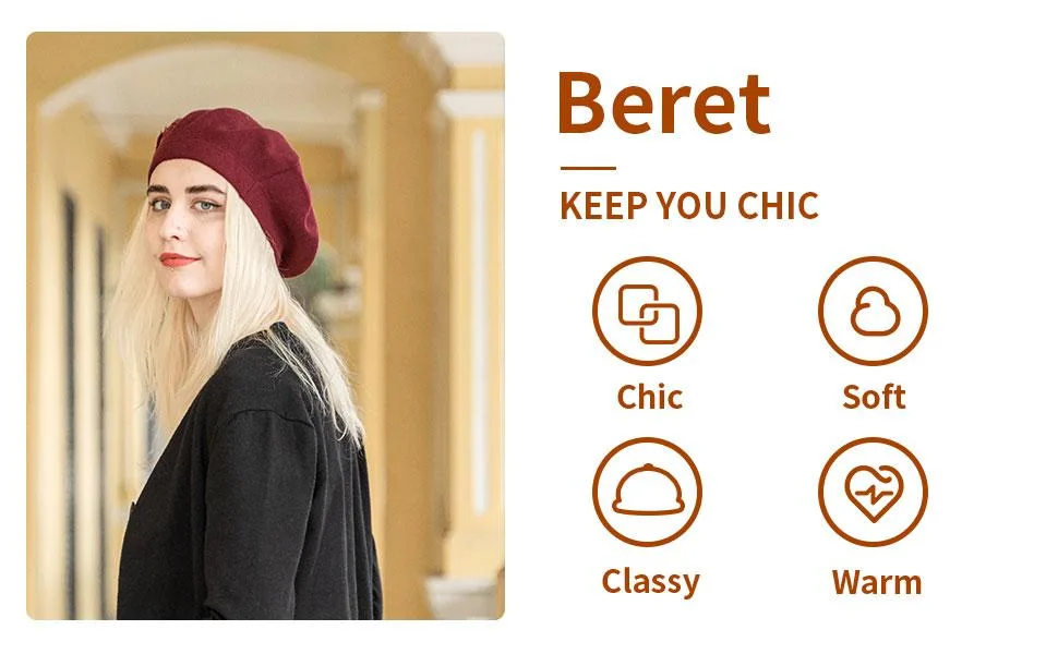 ZLYC Wool French Beret Hat Solid Color Beret Cap for Women Girls Black - women berets