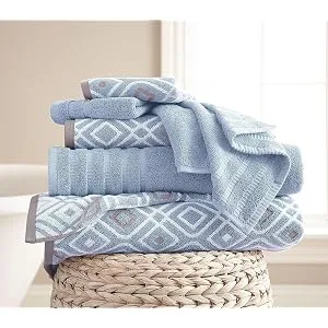 Modern Threads Amrapur Overseas 6-Piece Yarn Dyed Oxford Stripe Jacquard/Solid Ultra Soft 500GSM 100% Combed Cotton Towel Set Aqua Aqua Towel Set - product information 1