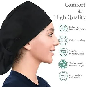 IRIS CRAFT Working Cap with Button Long Hair, Adjustable Working Hat Sweatband Cotton Ponytail Holder, Tie Back Hats #Daisy Green With Satin-lined - working cap detail