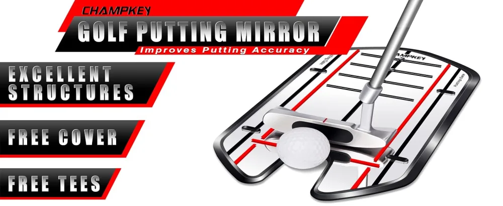 CHAMPKEY Premium Golf Putting Mirror - Durable Rubber Backing Golf Alignment Mirror - Come with Putting Mirror Cover Mirror with Gates - 4165456